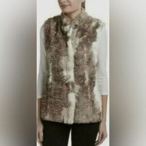 Cabi Aspen Faux Fur Sleeveless Western Vest Zip On Neutral Jacket Women Size XS